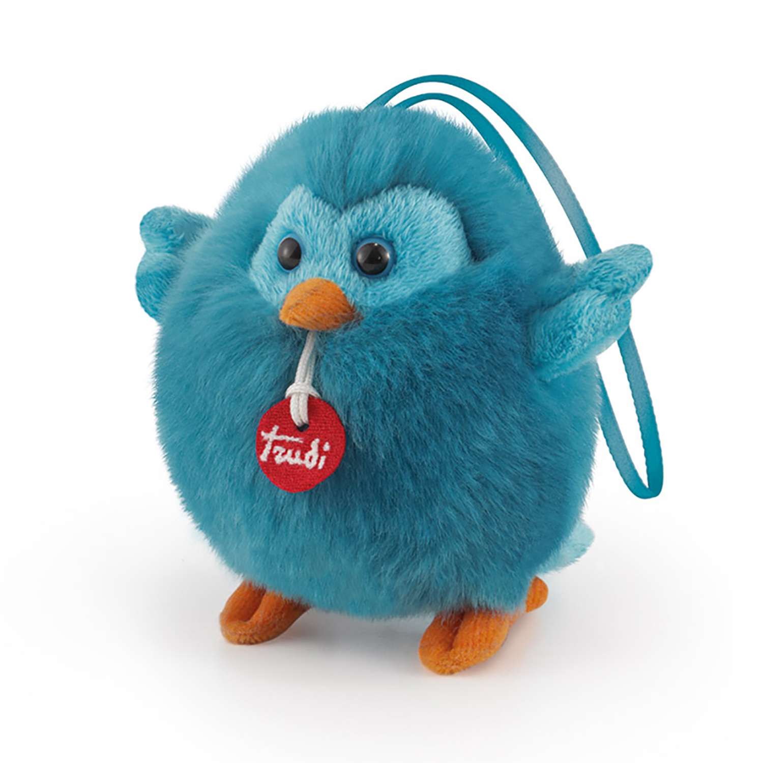 Мягкая игрушка TRUDI Синяя птичка-пушистик на веревочке 9x10x10см - фото 1