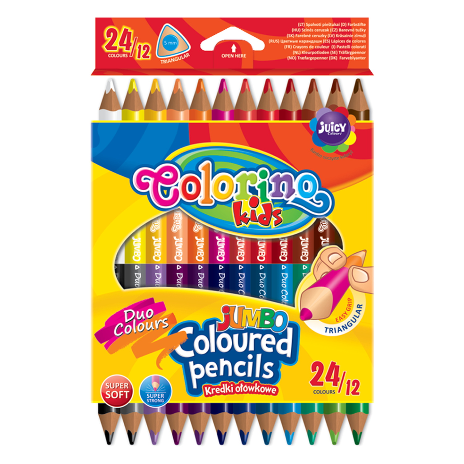 Цветные карандаши COLORINO Jumbo треугольные двухсторонние 24 цвета 12 карандашей - фото 1