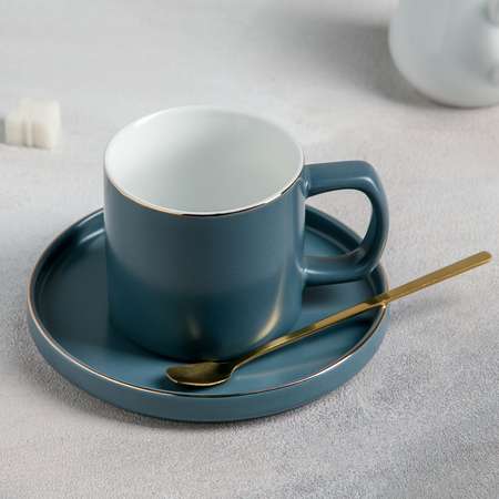 Чайная пара Sima-Land Грация чашка 220 мл блюдце ложка цвет серо-синий мат