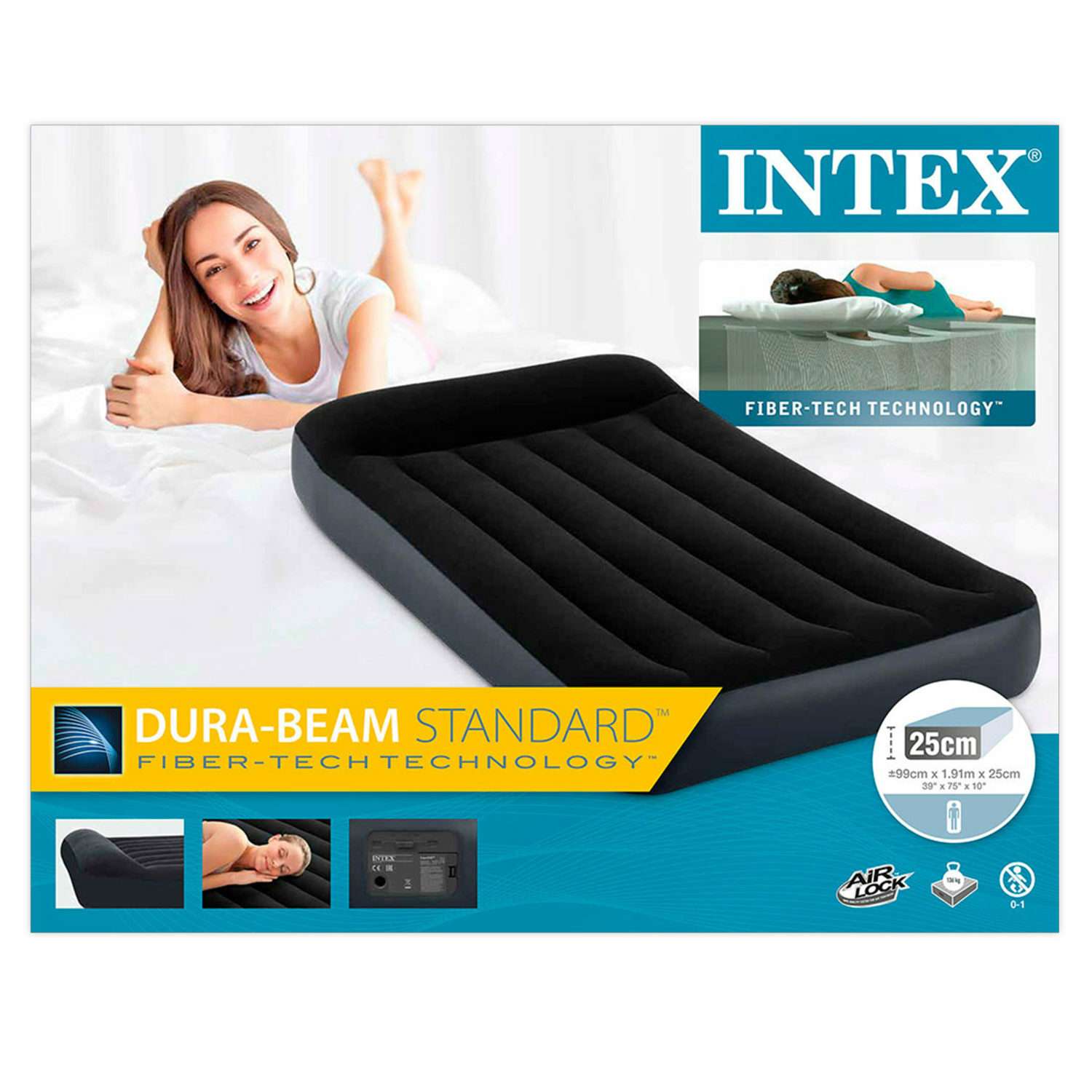 Надувной матрас INTEX кровать с подголовником и встроенным насосом бим стандарт твин 99х191х25 см - фото 5
