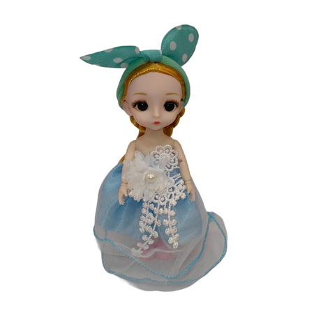 Кукла SHARKTOYS 15 см с бантом в голубом платье в подарочном пакете