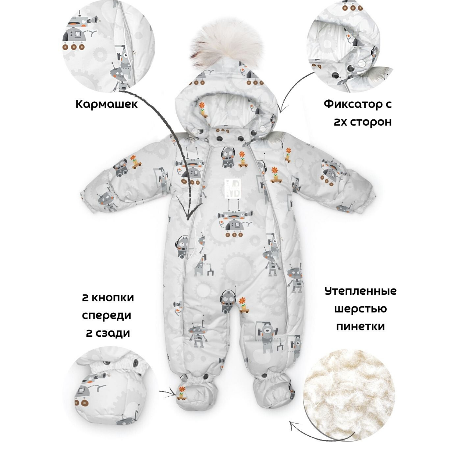 Комбинезон MaLeK BaBy Комбинезон-трансформер, Роботы на белом, 163шм/1 - фото 3