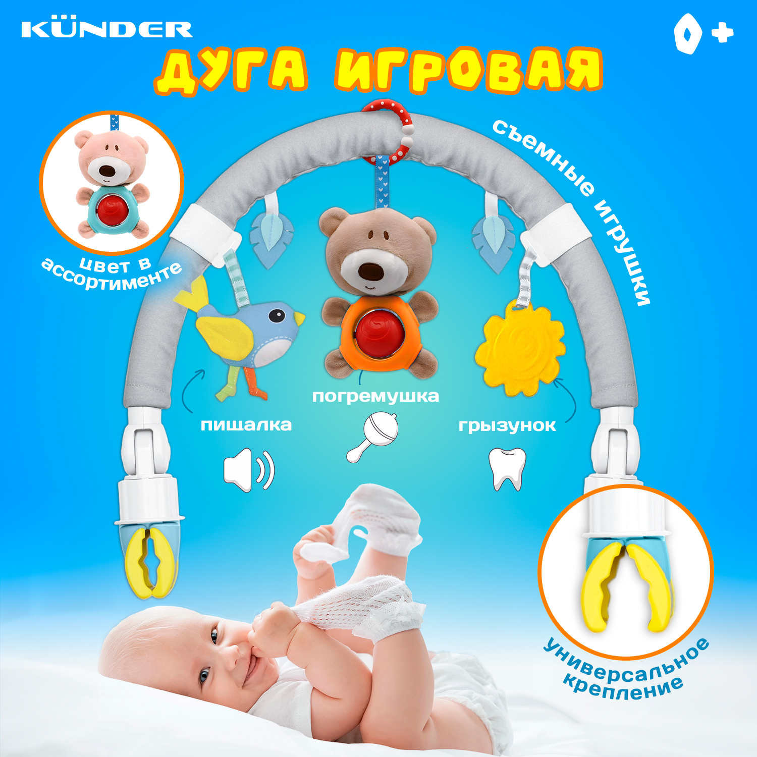 Дуга с игрушками Мишка KUNDER мобиль на кроватку коляску - фото 1