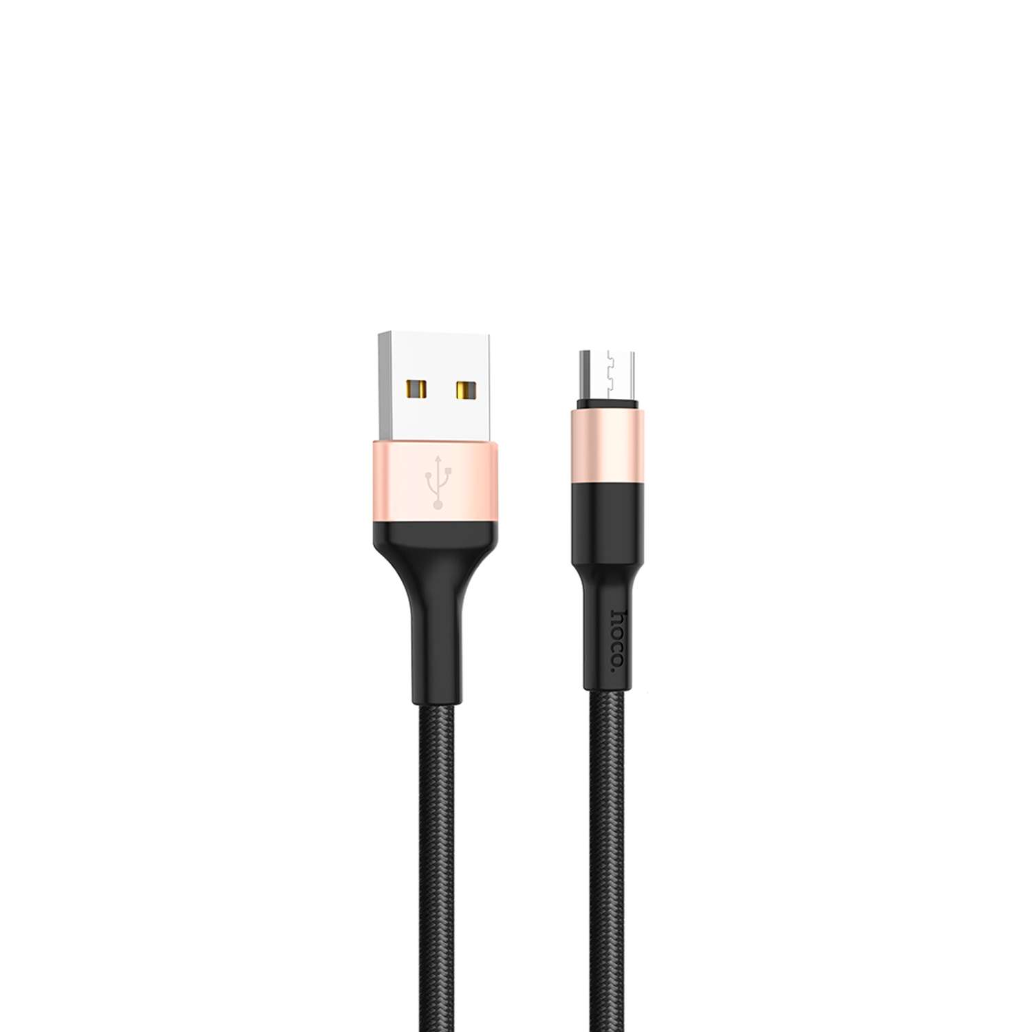Дата-кабель HOCO RA3 USB-Micro-USB 2.4A нейлон быстрая зарядка черный-золотой - фото 1