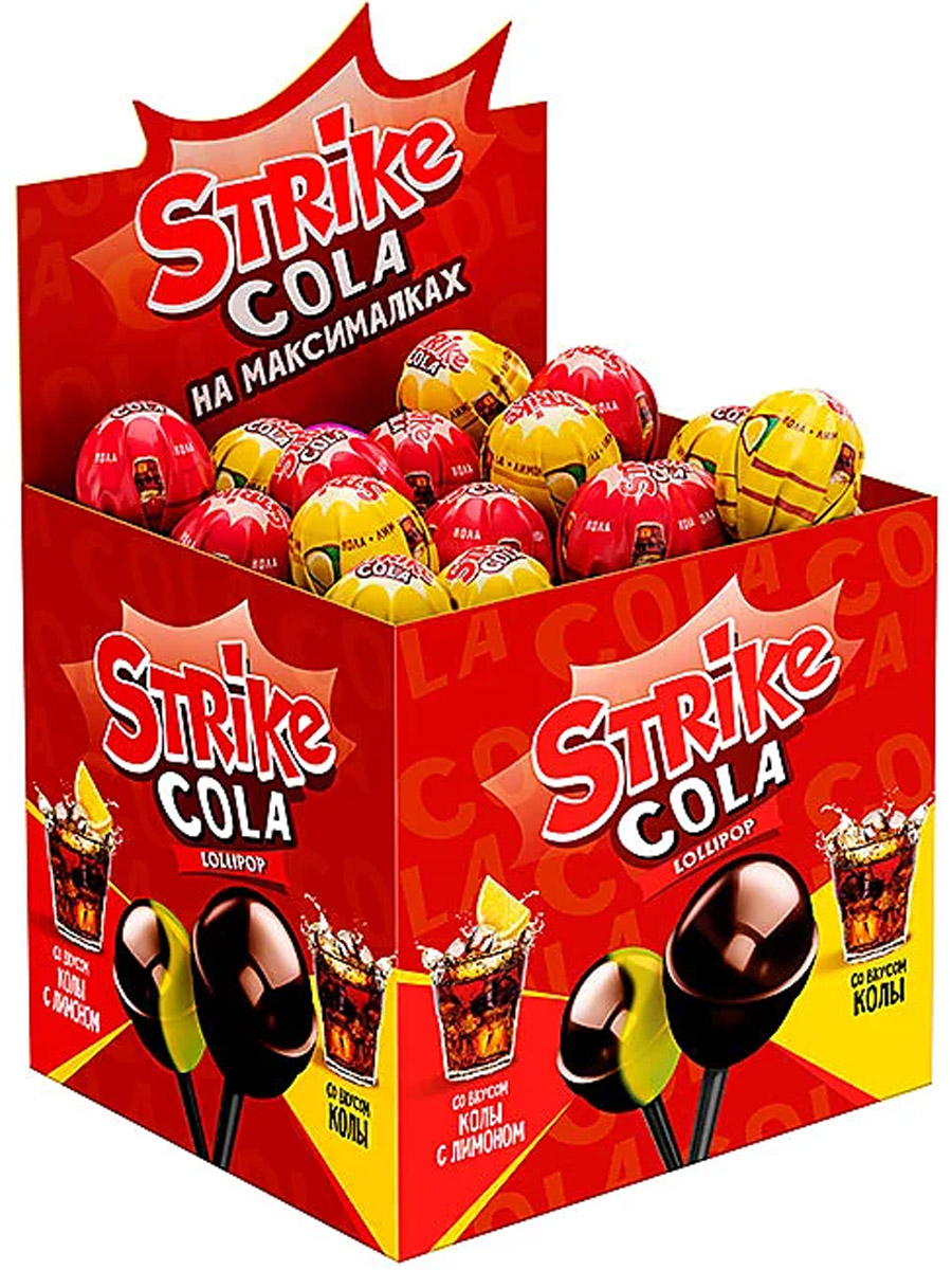 Карамель на палочке KDV Strike Cola упаковка 50 шт по 11 г - фото 1