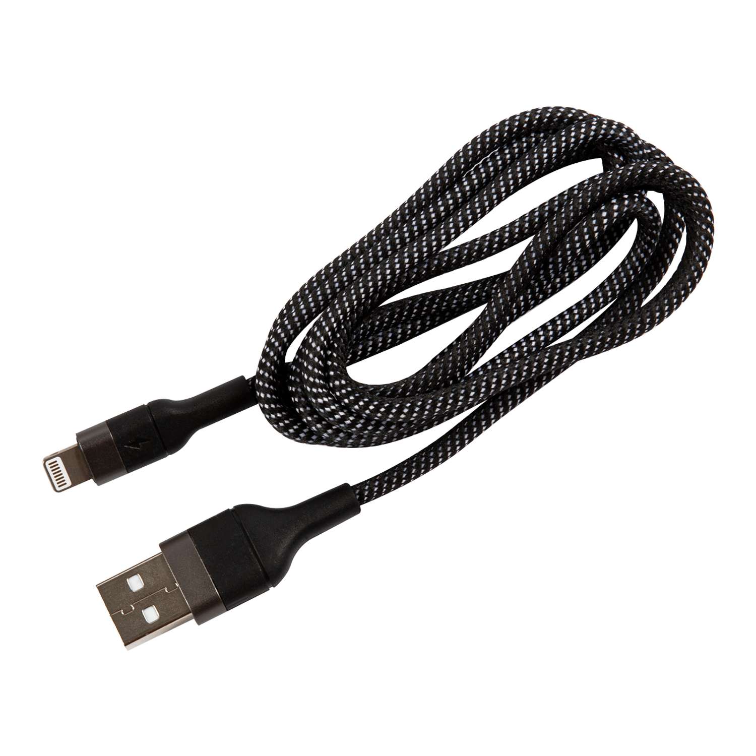 Дата-Кабель UNBROKE USB - Lightning 1.2 метра нейлоновая оплетка до 3A черно-серый - фото 1