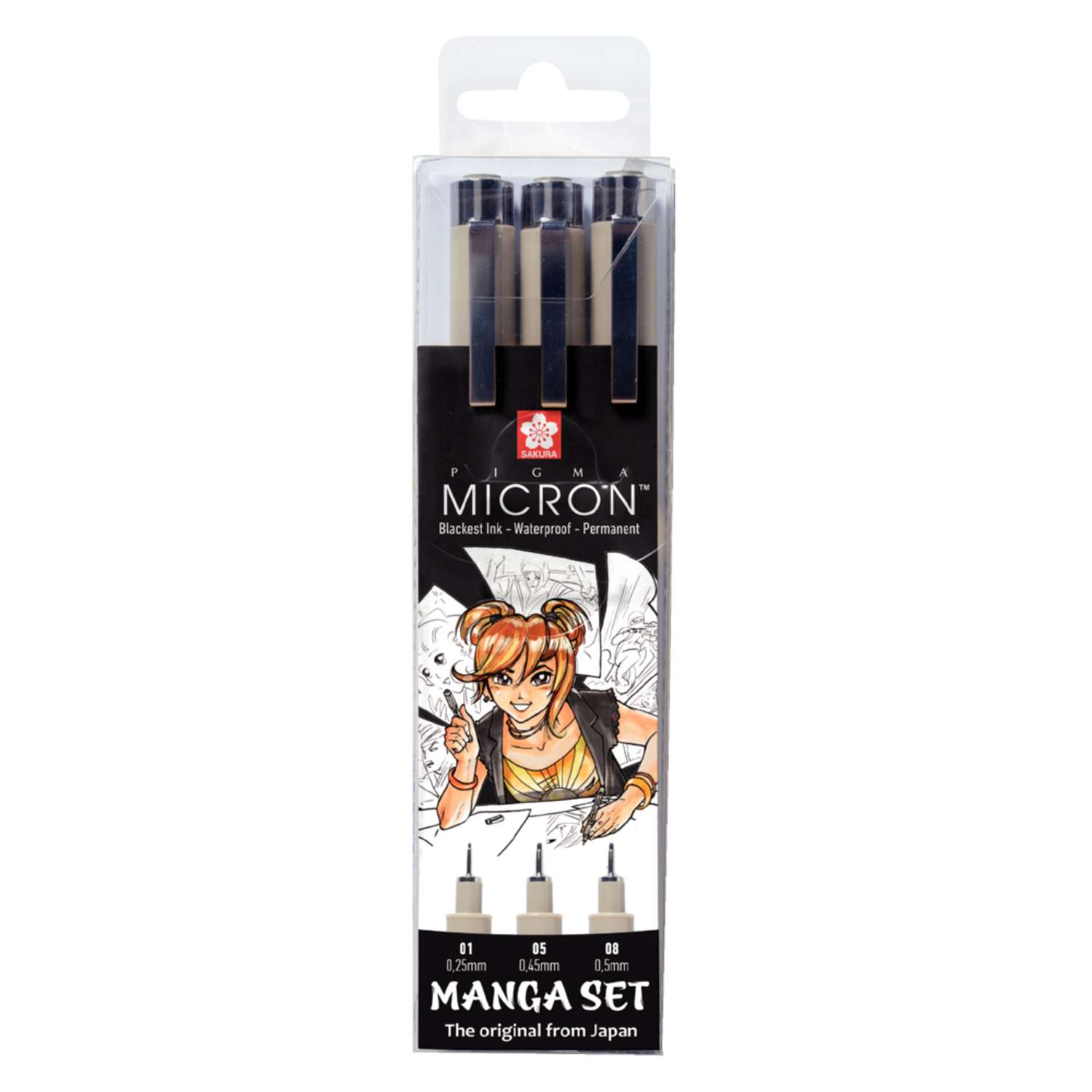 Набор капиллярных ручек Sakura Pigma Micron Manga 3 штуки 0.25мм 0.45мм 0.5мм цвет чернил черный - фото 1