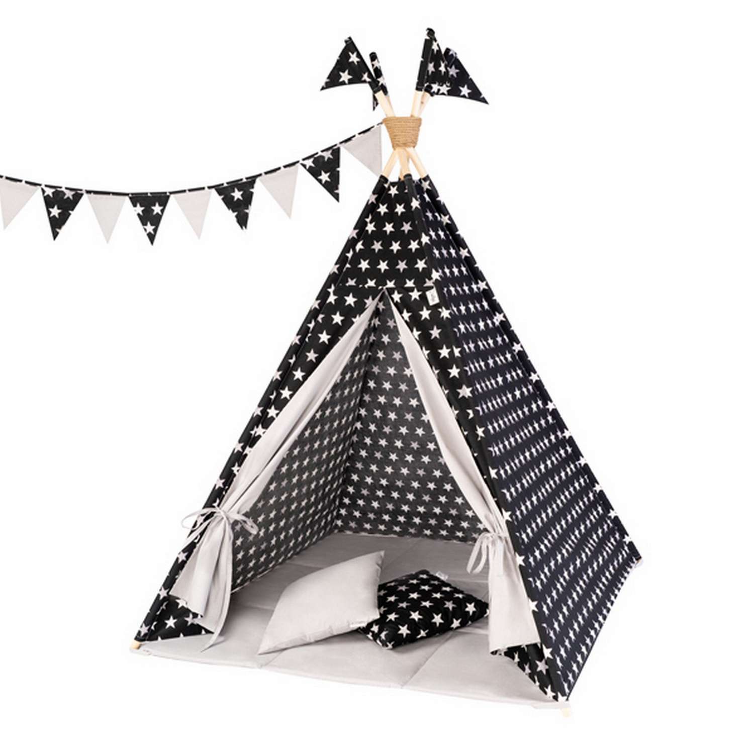 Детская игровая палатка вигвам Buklya Звезды цв. черный / серый - фото 1