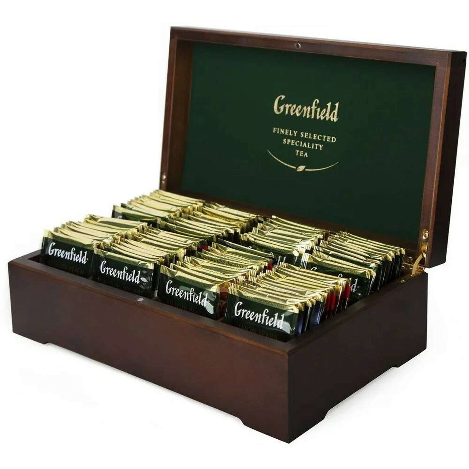 Чай в пакетиках Greenfield Подарочный набор деревянная шкатулка 8 видов 96 шт - фото 1