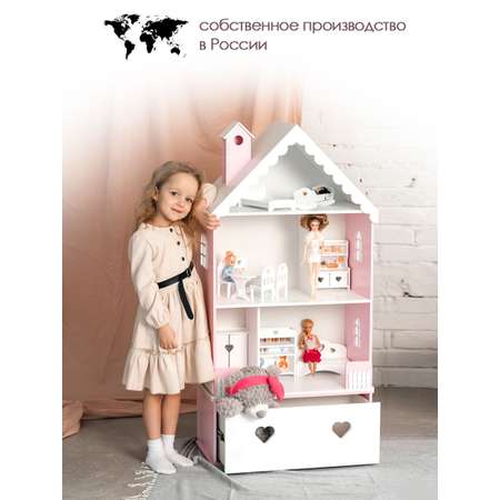 Кукольный дом Pema kids розово-белый Материал МДФ