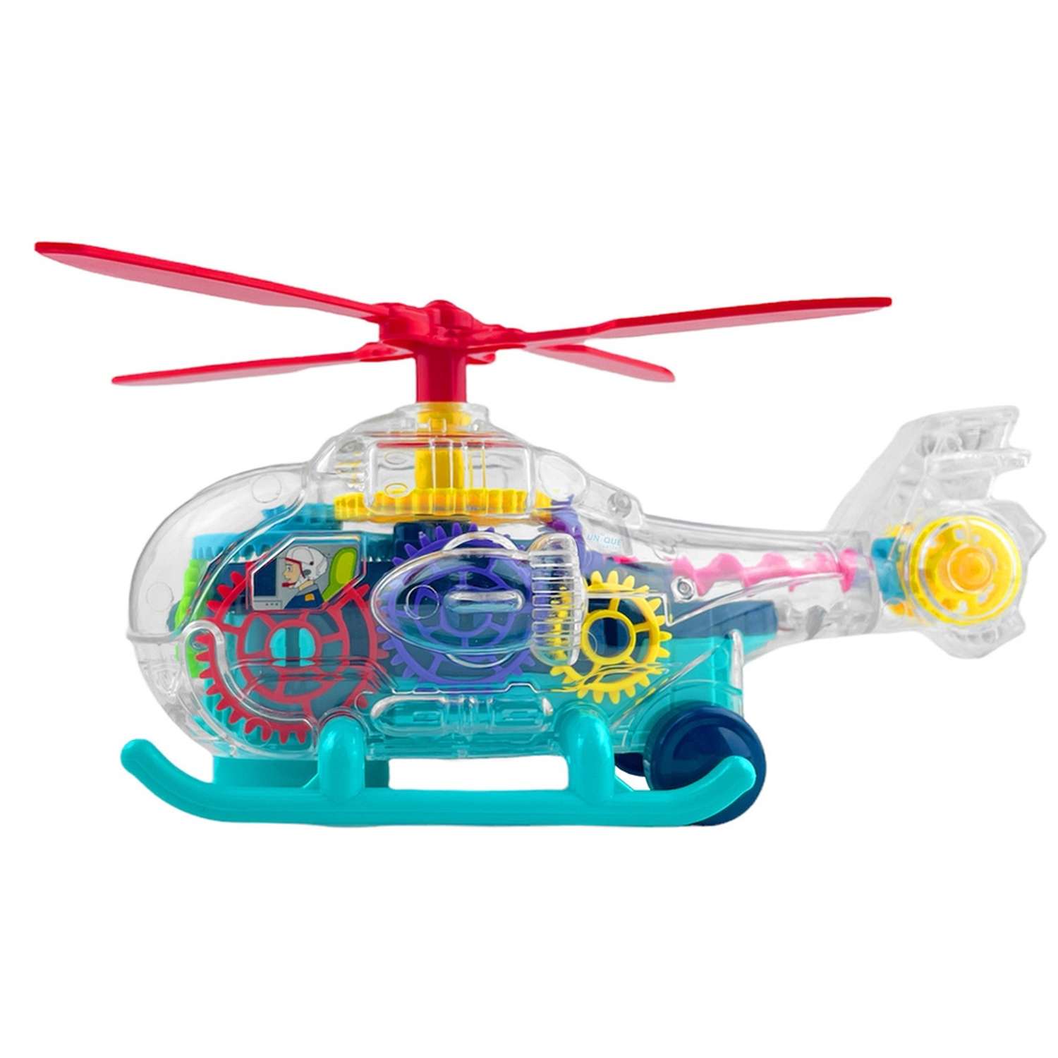 Вертолет прозрачный BalaToys С шестеренками светящийся музыкальный ВертолетПрозр - фото 4