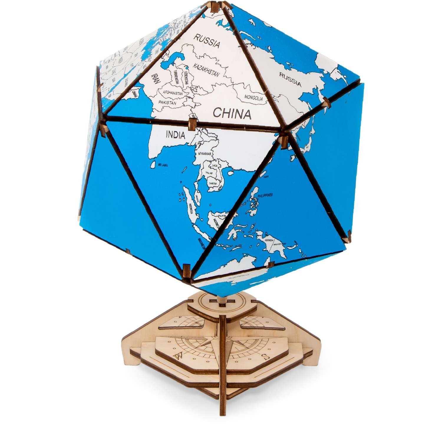 Деревянный конструктор Eco Wood Art Глобус Икосаэдр с секретом «шкатулка и сейф» синий - фото 1