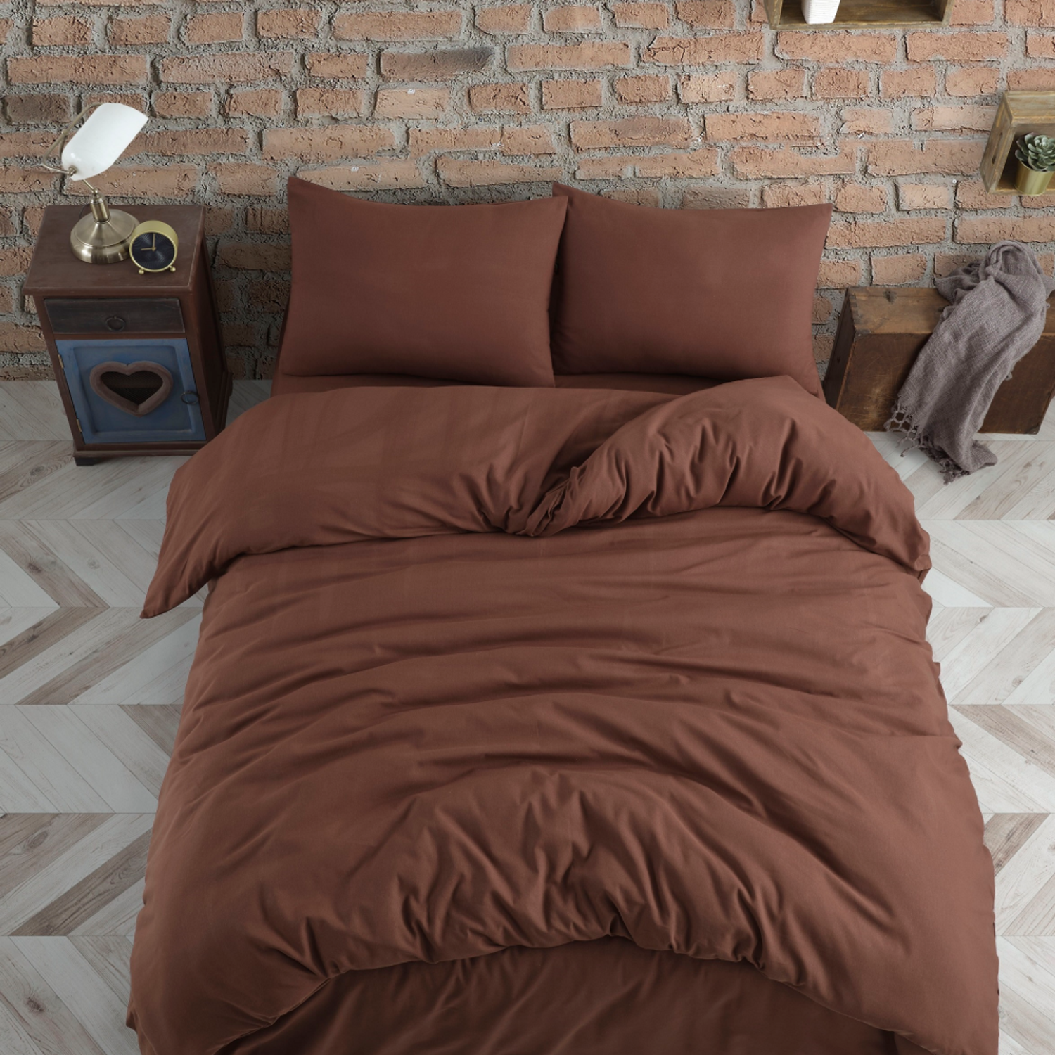 Комплект постельного белья ATLASPLUS размер Евро ранфорс хлопок коричневый - фото 2