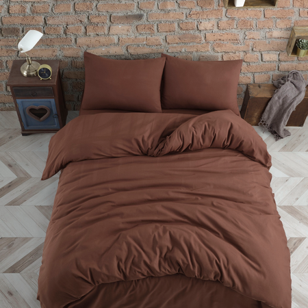 Комплект постельного белья ATLASPLUS размер Евро ранфорс хлопок коричневый