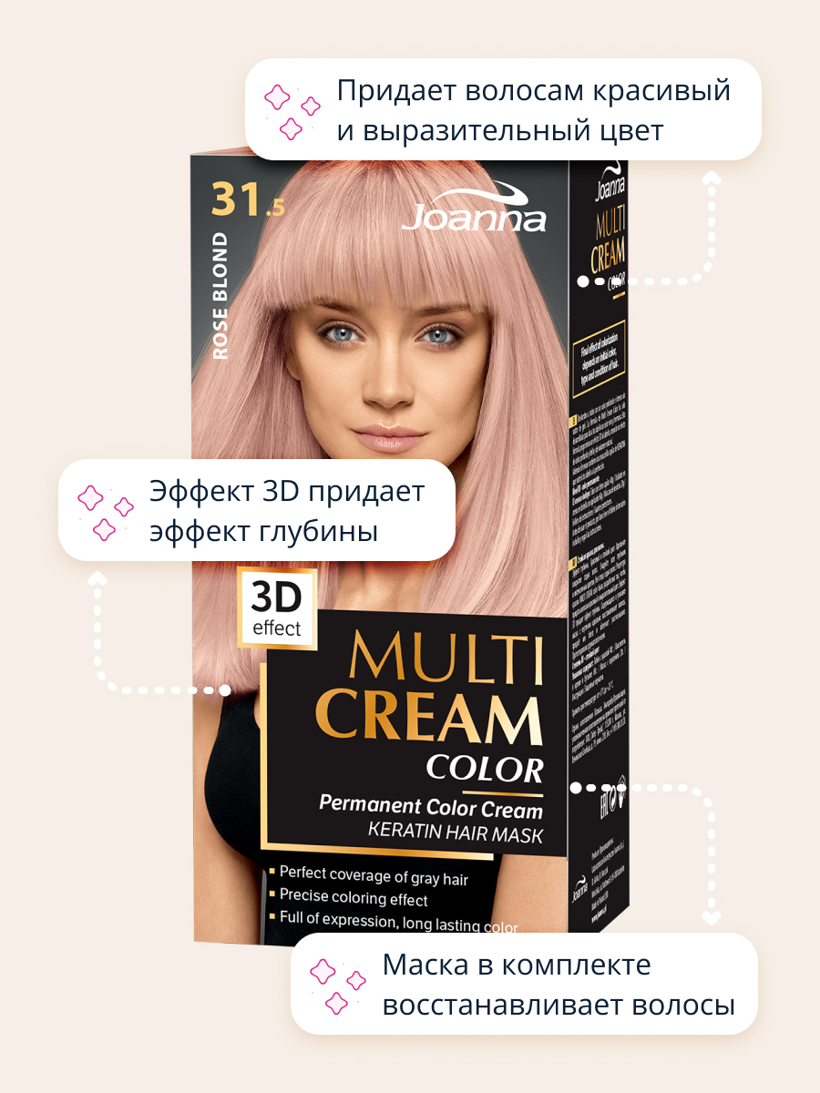 Краска для волос JOANNA Multi cream 3d розовый блонд (тон 31.5) - фото 3
