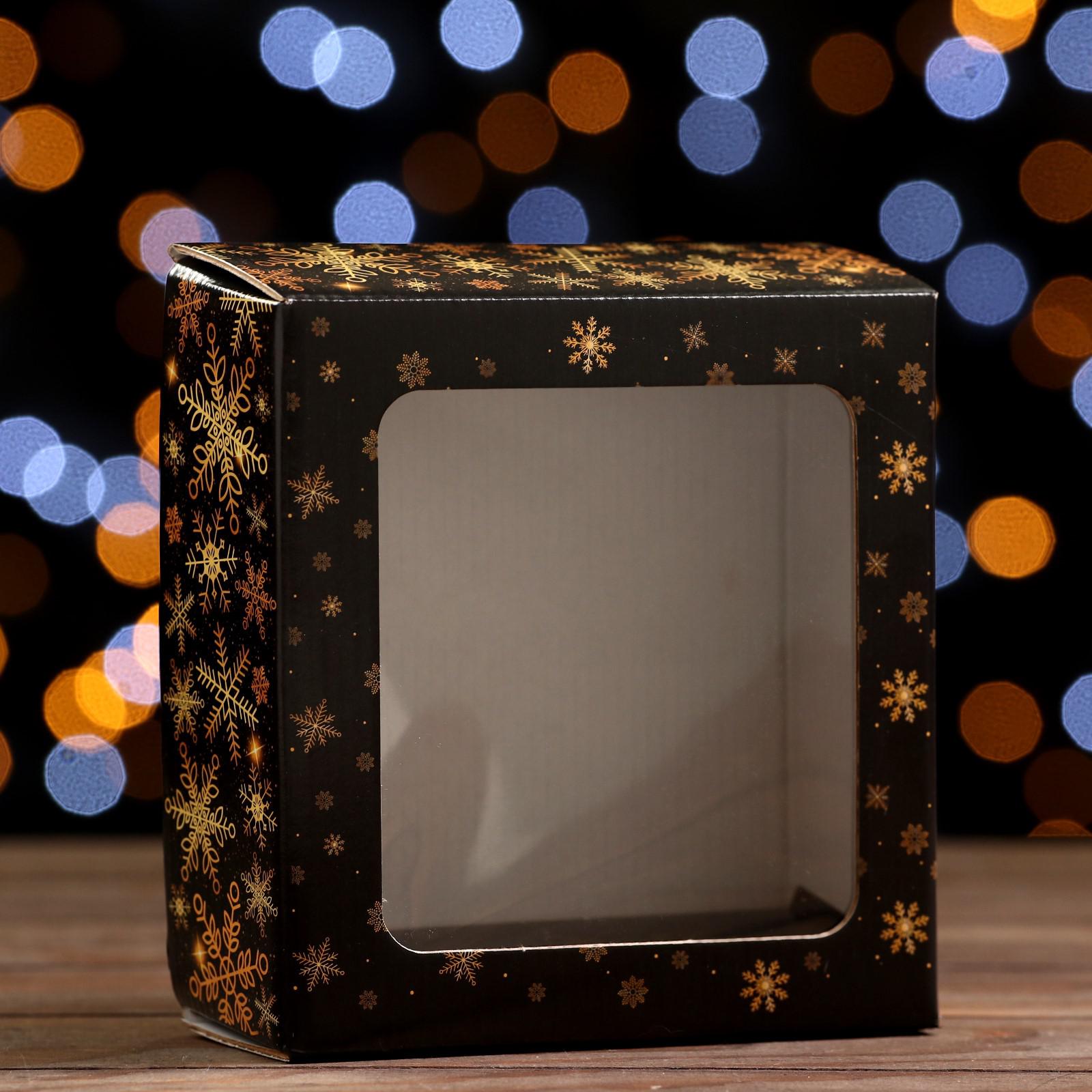 Коробка Sima-Land подарочная. крышка дно.«Снежинки» 14.5×14.5×6 см - фото 1