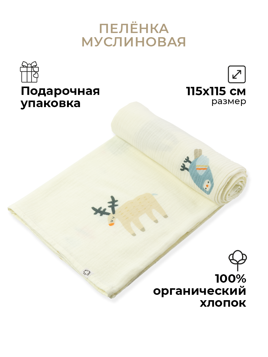 Пеленка муслиновая BUBA KIDS Таежная ночь 115х115 см 1 шт - фото 2