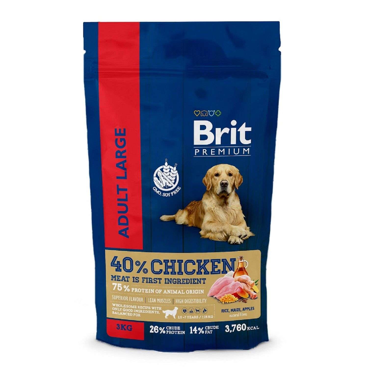 Корм для собак Brit 3кг Premium Dog Adult Large для крупных пород с курицей - фото 1