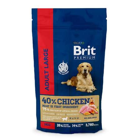 Корм для собак Brit 3кг Premium Dog Adult Large для крупных пород с курицей