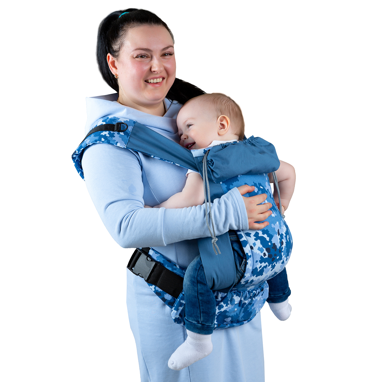 Слинг-рюкзак Чудо-чадо переноска для детей Бебимобиль Позитив камуфляж/синий - фото 2
