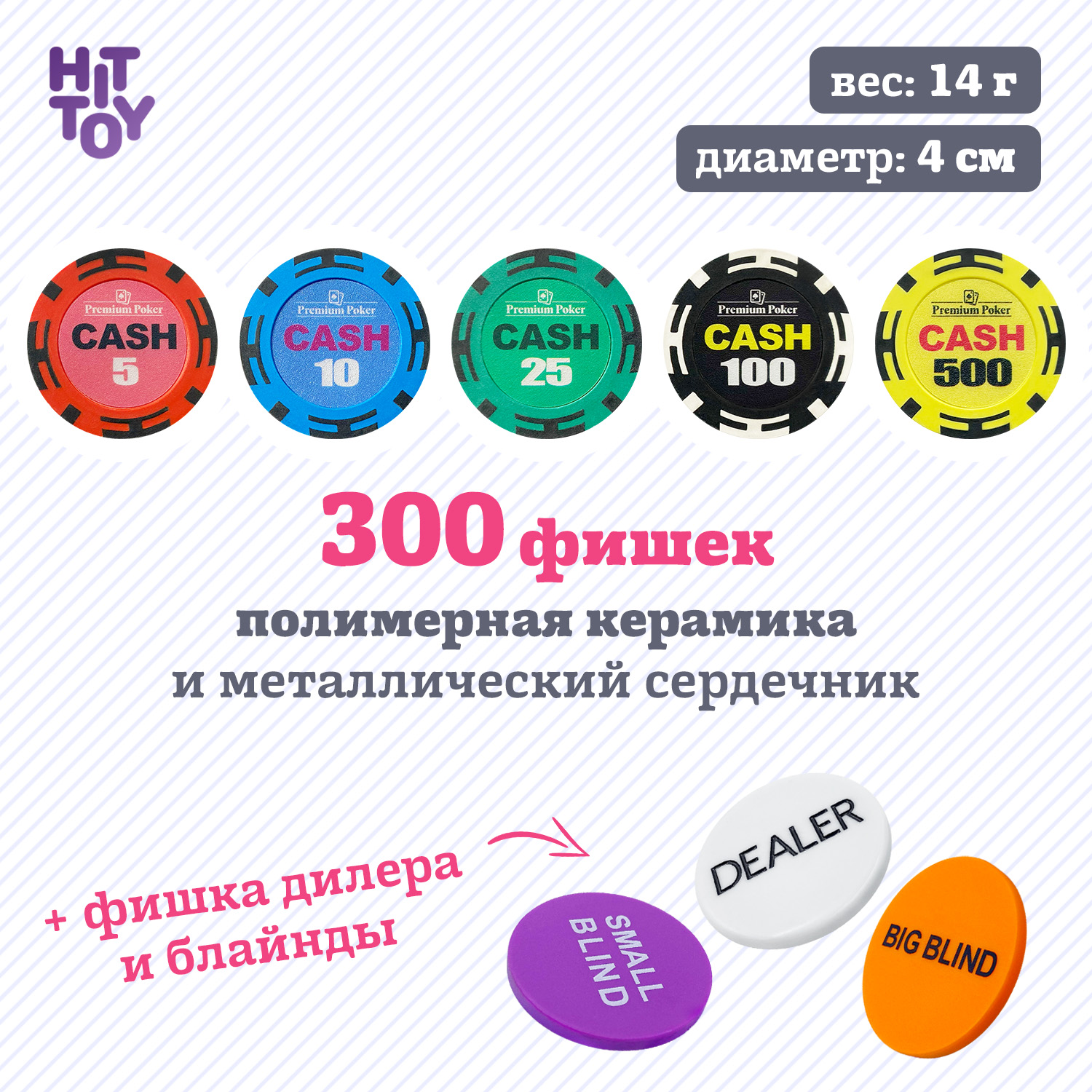 Покерный набор HitToy Cash 300 фишек с номиналом в чемодане купить по цене  10439 ₽ в интернет-магазине Детский мир