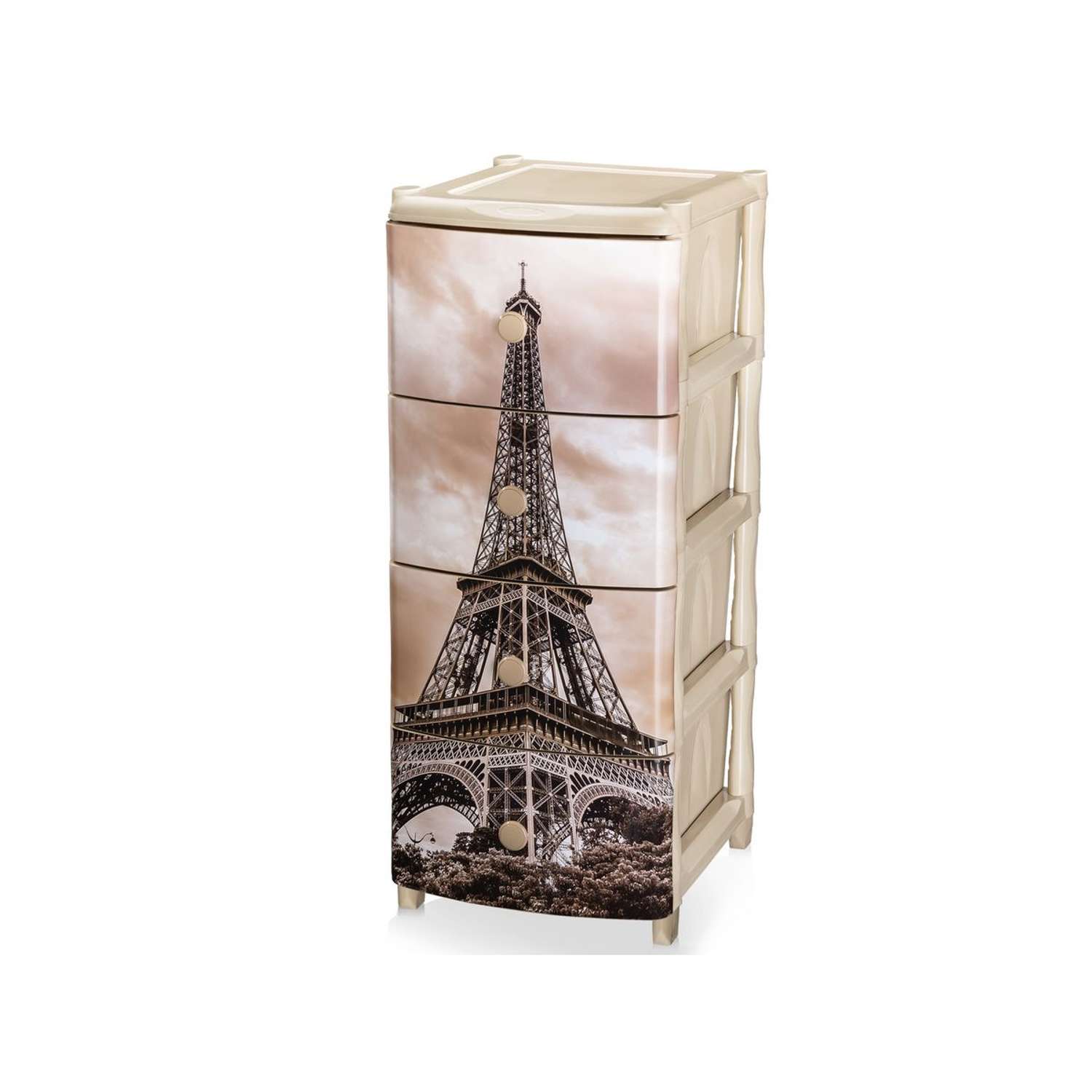 Комод универсальный с ящиками elfplast №1 цвет-серо-коричневый рисунок Эйфелева башня - фото 4