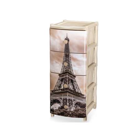 Комод универсальный с ящиками elfplast №1 цвет-серо-коричневый рисунок Эйфелева башня