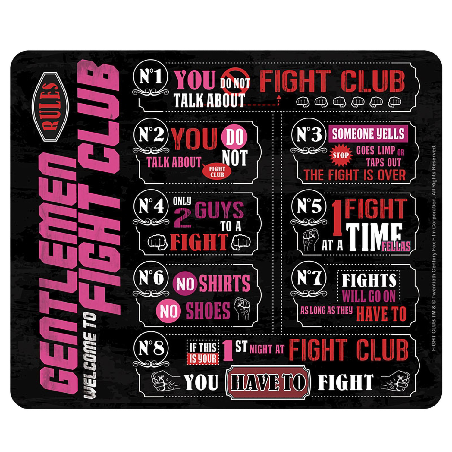 Коврик для мыши ABYStyle Fight Club Mousepad Fight Club Rules 23x20см - фото 1