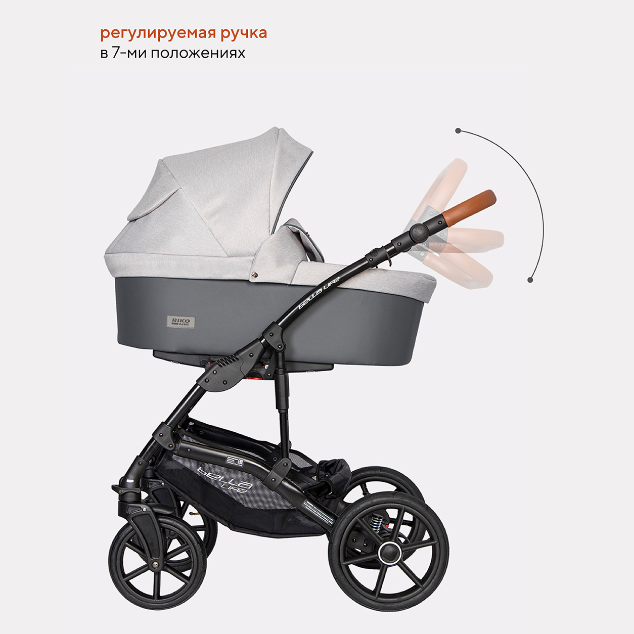 Коляска детская универсальная Riko Basic BELLA LIFE 3 в 1 01 Grey Fox серый - фото 4