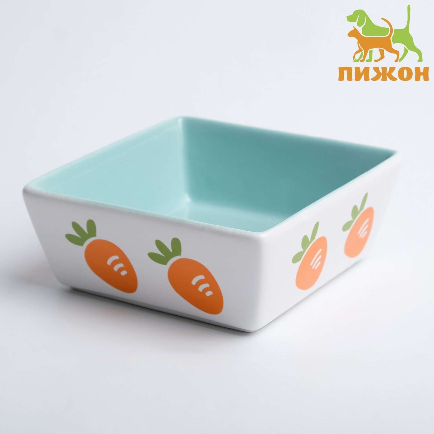 Миска Пижон керамическая квадратная «Морковки» 300 мл 11x4.5 cм зелёная - фото 1