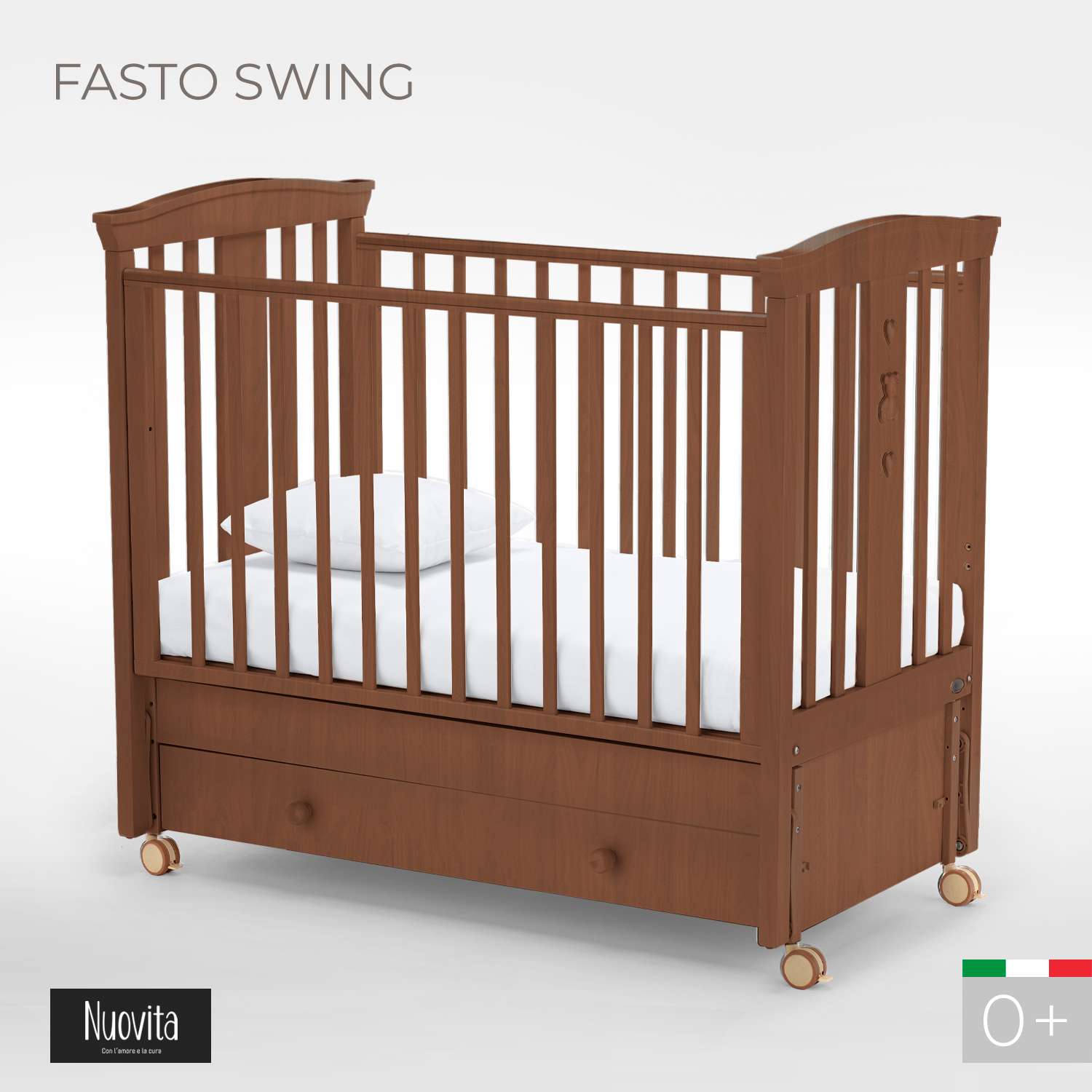 Детская кроватка Nuovita Fasto Swing прямоугольная, продольный маятник (темный орех) - фото 2