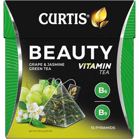 Чай зеленый Curtis Beauty 15 пирамидок с кусочками винограда и витаминами В6 В9