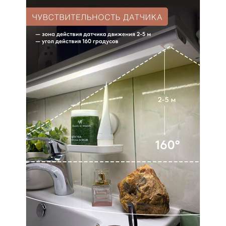 Светодиодный светильник ГЕЛЕОС LED подсветка 60см P62 9Вт PIR sensor с датчиком движения для кухни гардеробной детской