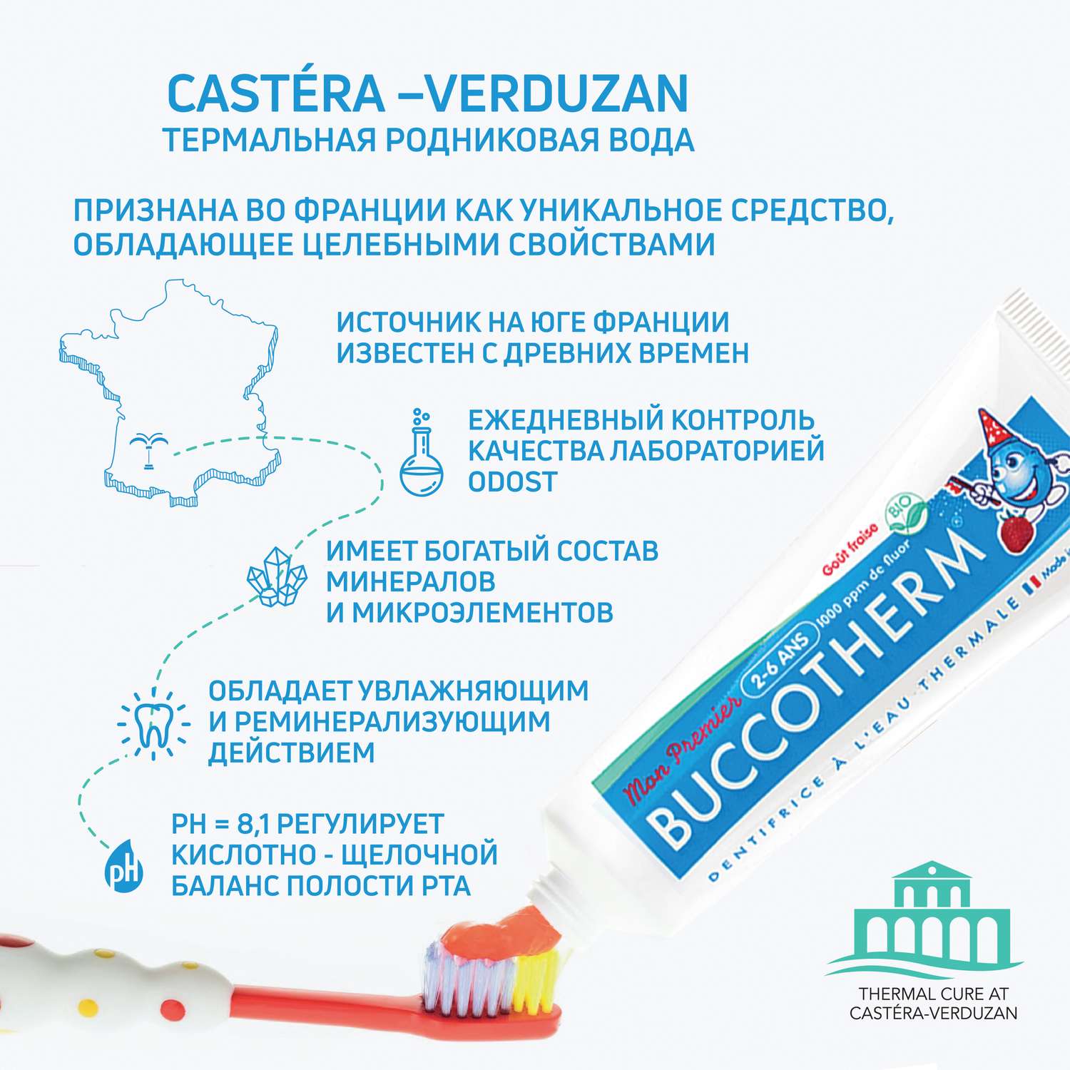 Детская зубная паста - гель Buccotherm с термальной водой и клубничным вкусом для молочных зубов от 2 до 6 лет 50 мл - фото 3