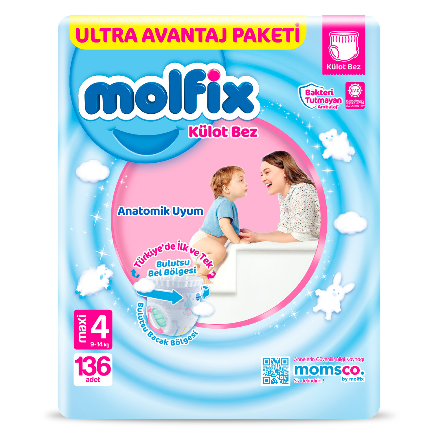 Подгузники-трусики детские №4 Molfix 9-14 кг 136 шт - фото 1