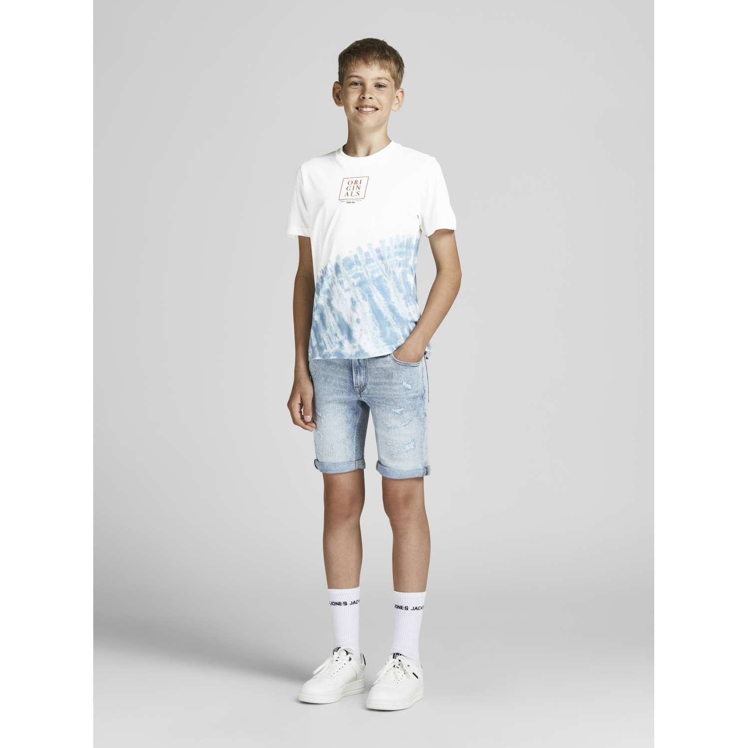 Футболка JACK AND JONES JUNIOR 12189322/Cloud Dancer/ENSIGNBLUE - фото 3