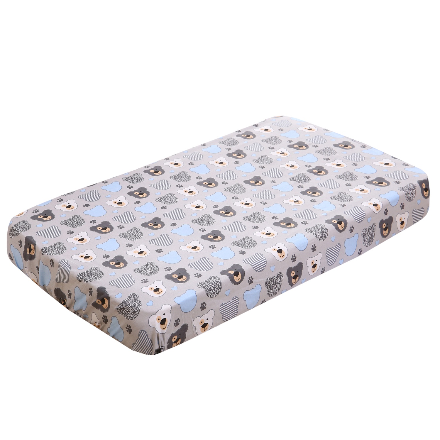 Простыня натяжная Спаленка-kids 80x160 мишки серо голубые - фото 1