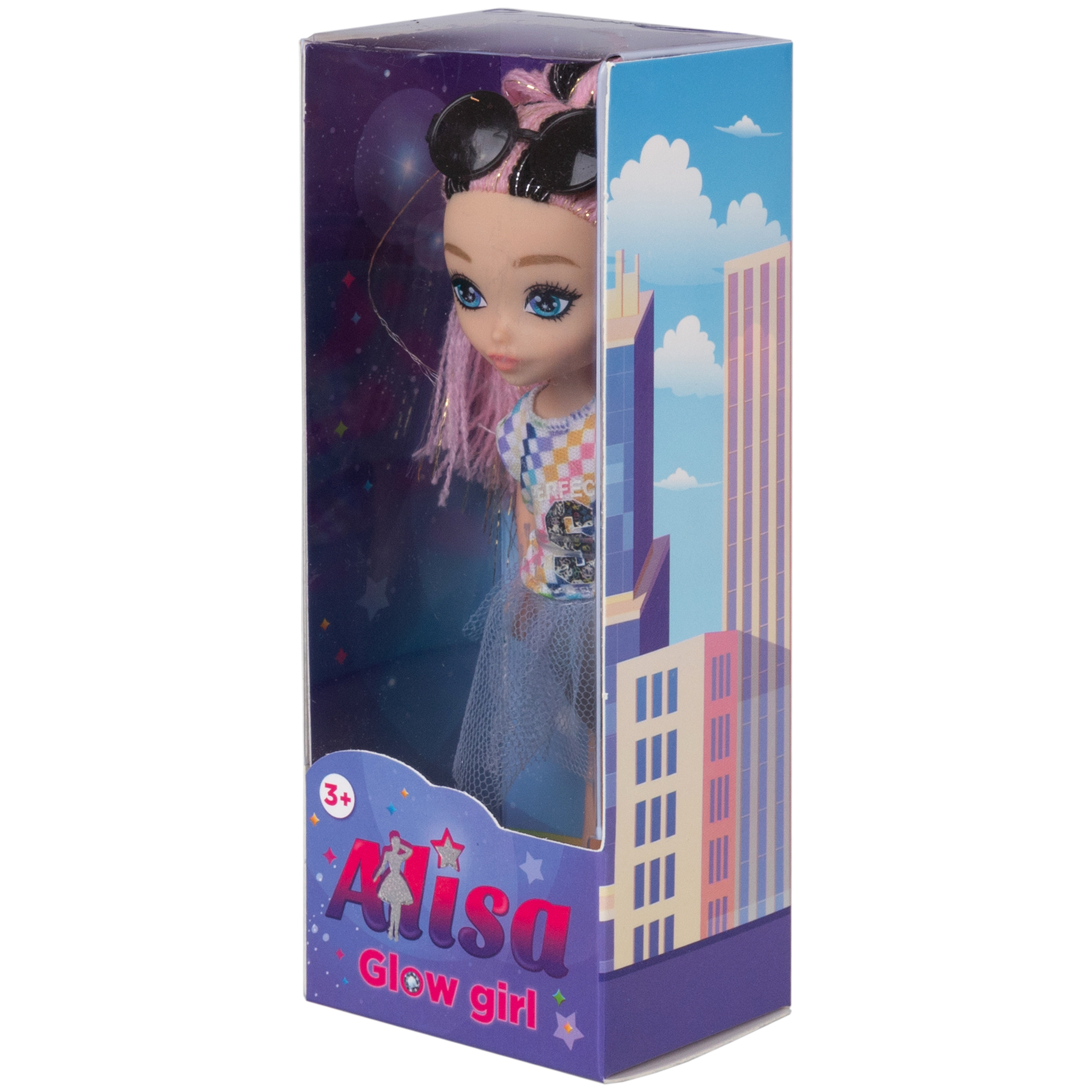 Кукла для девочки Alisa glow girl 1TOY мини с яркими волосами и очками гнущиеся колени в серой юбке 15 см Т25196-4 - фото 3