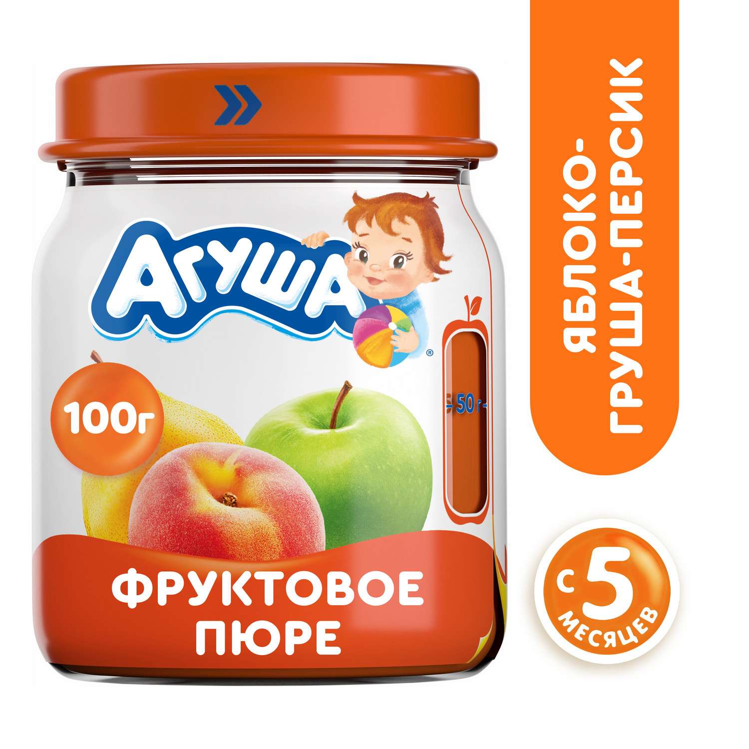 Пюре Агуша яблоко-груша-персик 100г с 5месяцев - фото 1