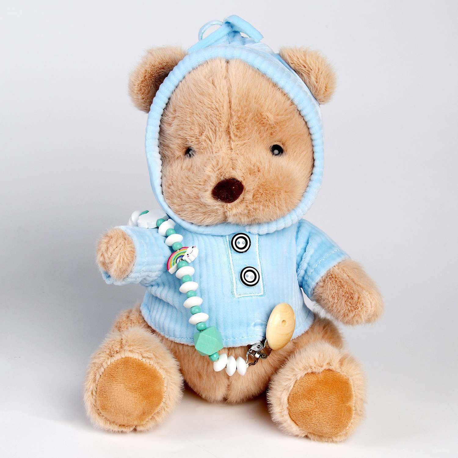 Подарочный набор Крошка Я мягкая игрушка «Медвежонок» + держатель для пустышки голубой - фото 7
