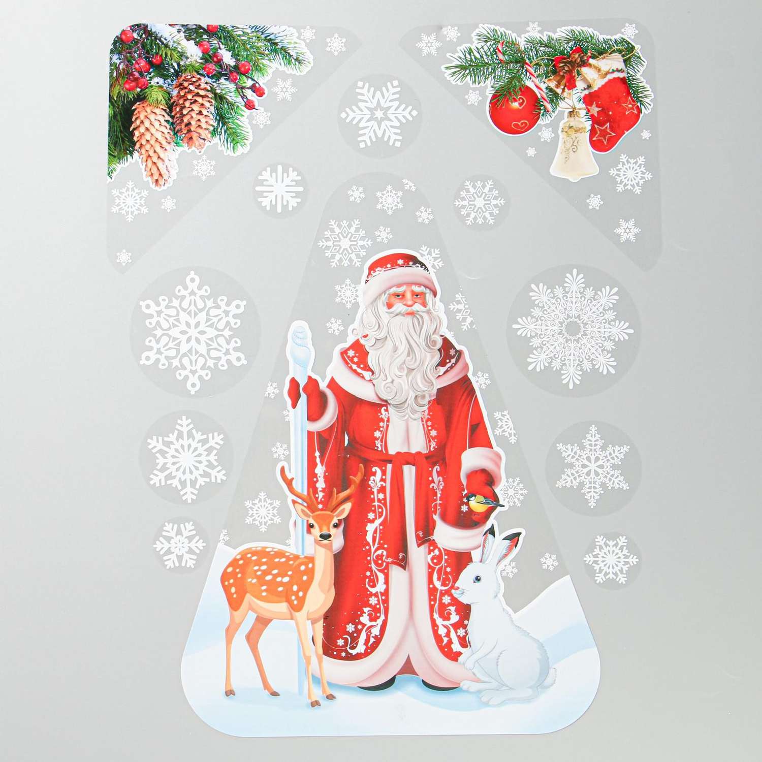 Набор наклеек новогодних Sima-Land «Дед мороз и снежинки» вырубная 40 х 30 см - фото 1