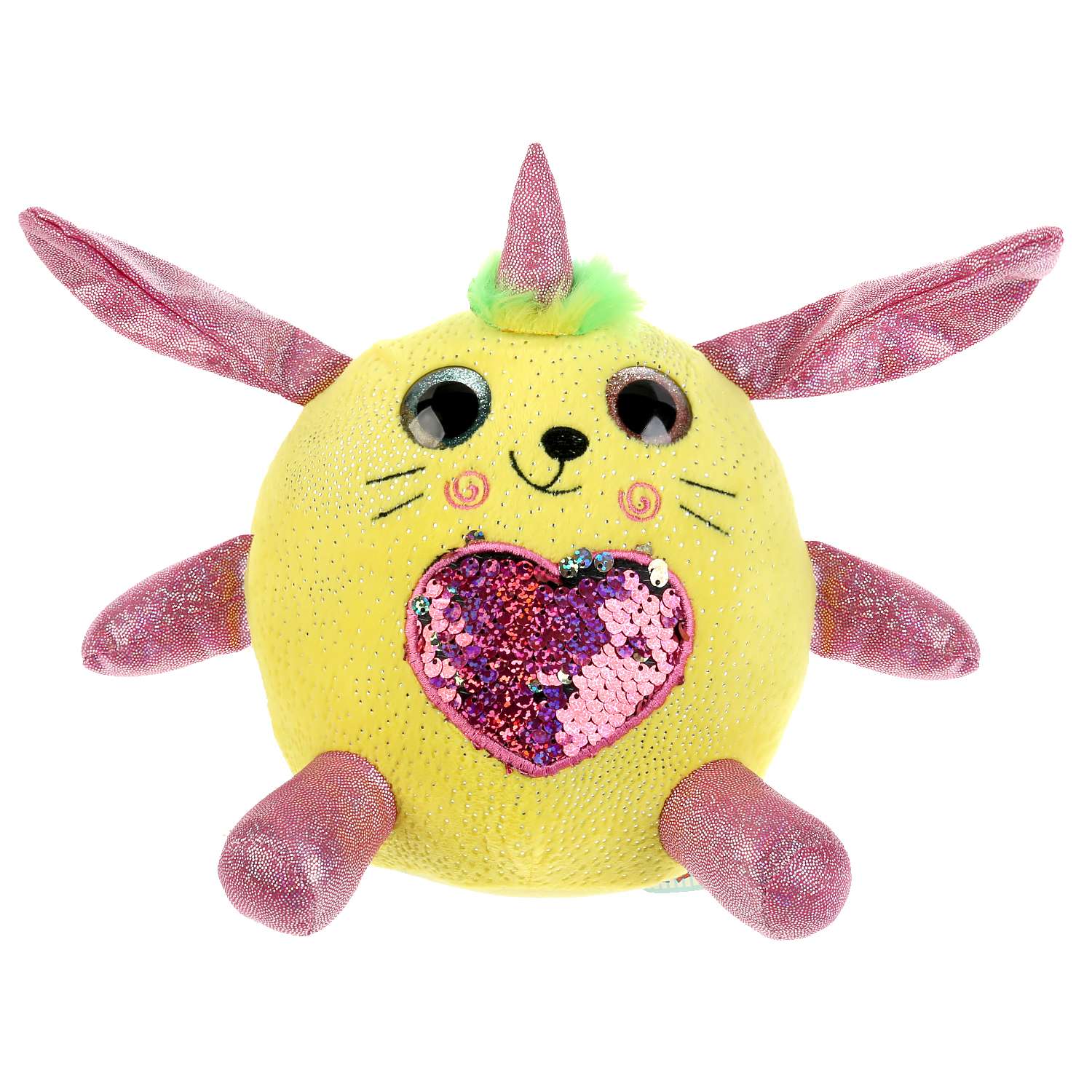 Мягкая игрушка Мульти-Пульти Кругляш с пайетками в сердечке желтый 16см без чипа 298814 - фото 1