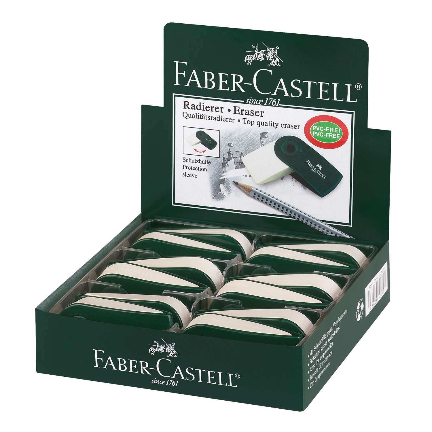 Ластик Faber Castle Sleeve прямоугольный 73*34*15мм зеленый пластиковый футляр - фото 2