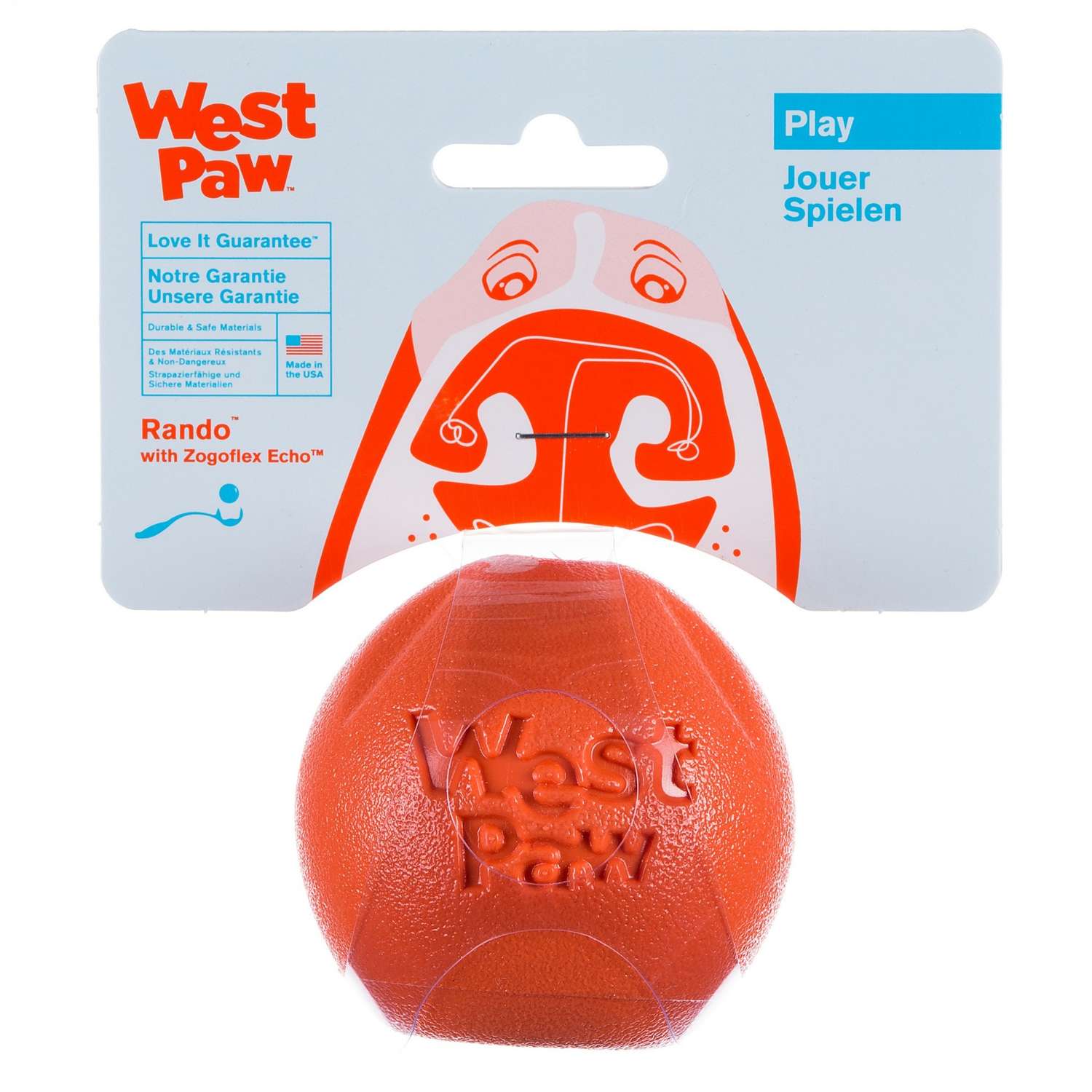 Игрушка для собак West Paw Zogoflex Rando Мячик Оранжевый - фото 2