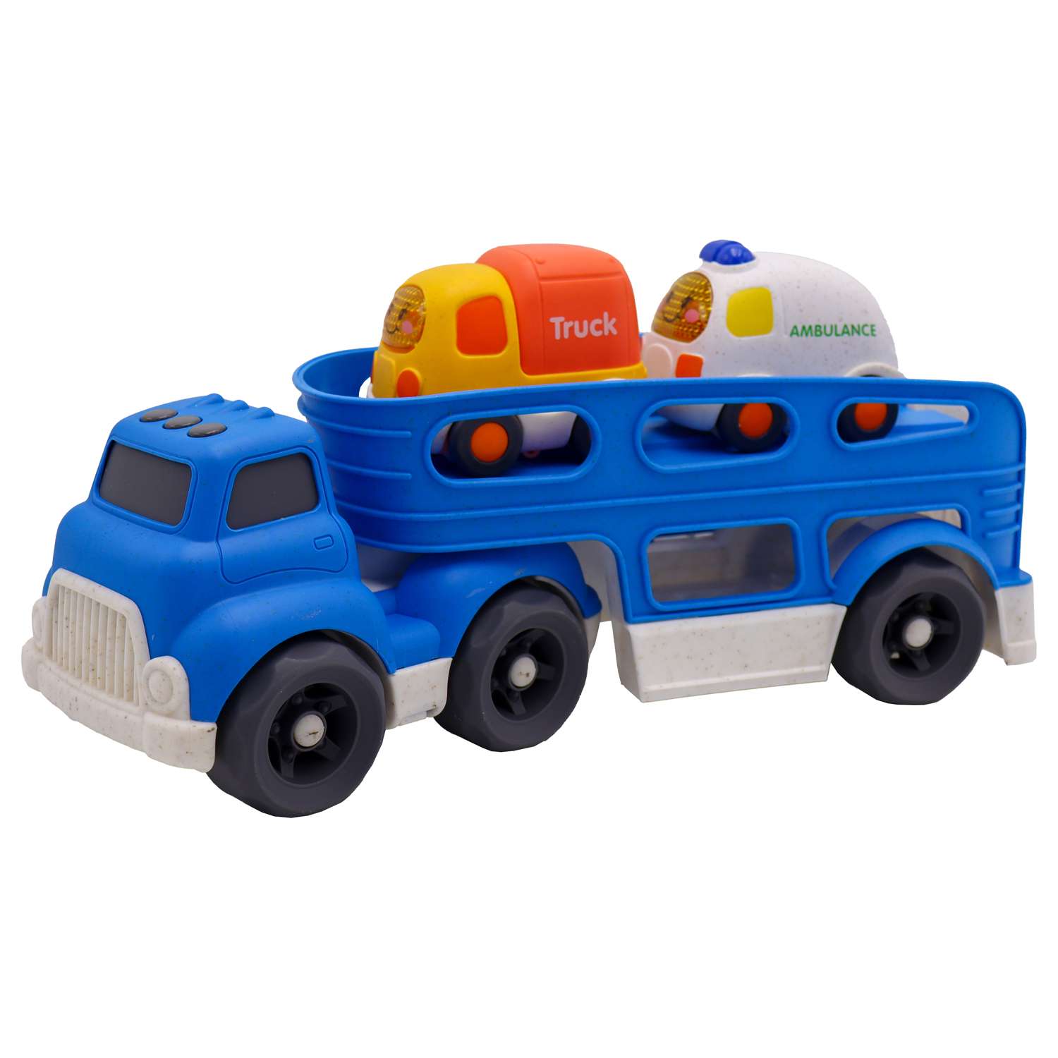 Игрушка Funky Toys Эко-машинка грузовик с 2 машинками Синий 30 см FT0416362 - фото 1