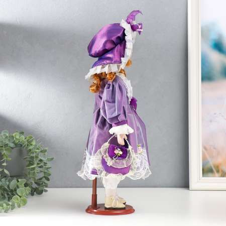 Кукла коллекционная Зимнее волшебство керамика «Малышка Лида в фиолетовом платьице» 40 см