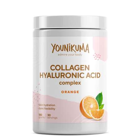 Коллаген порошок YOUNIKUMA + Гиалуроновая кислота + Витамин С со вкусом апельсин 180 г