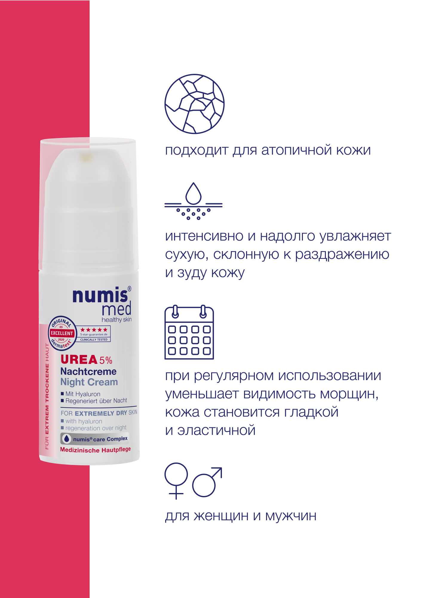 Крем ночной для лица numis med с 5% мочевиной и гиалуроновой кислотой для очень сухой кожи - фото 4