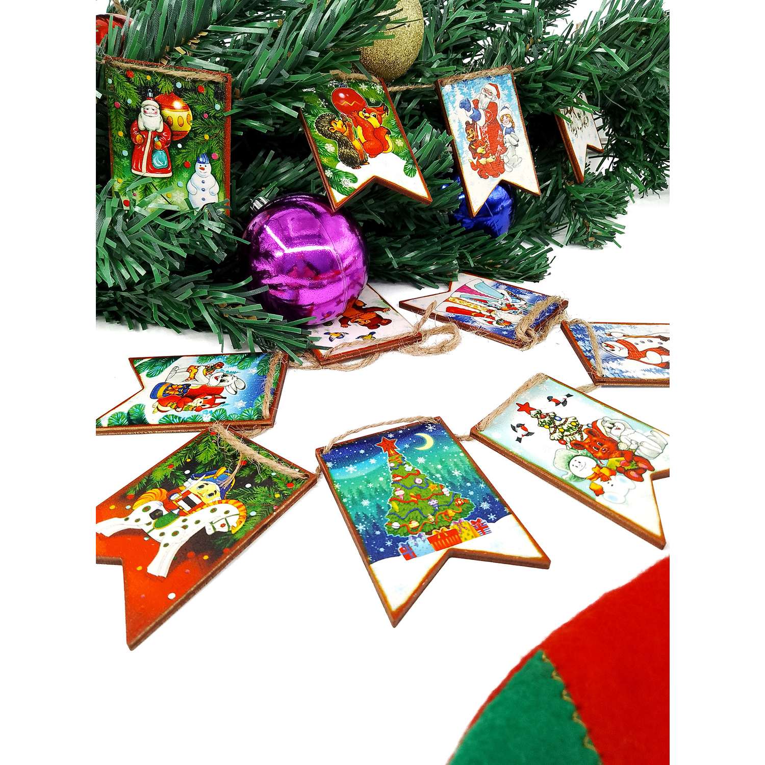 Набор деревянный Нескучные игры Новогодние флажки из дерева 12 деталей Maxi - фото 5