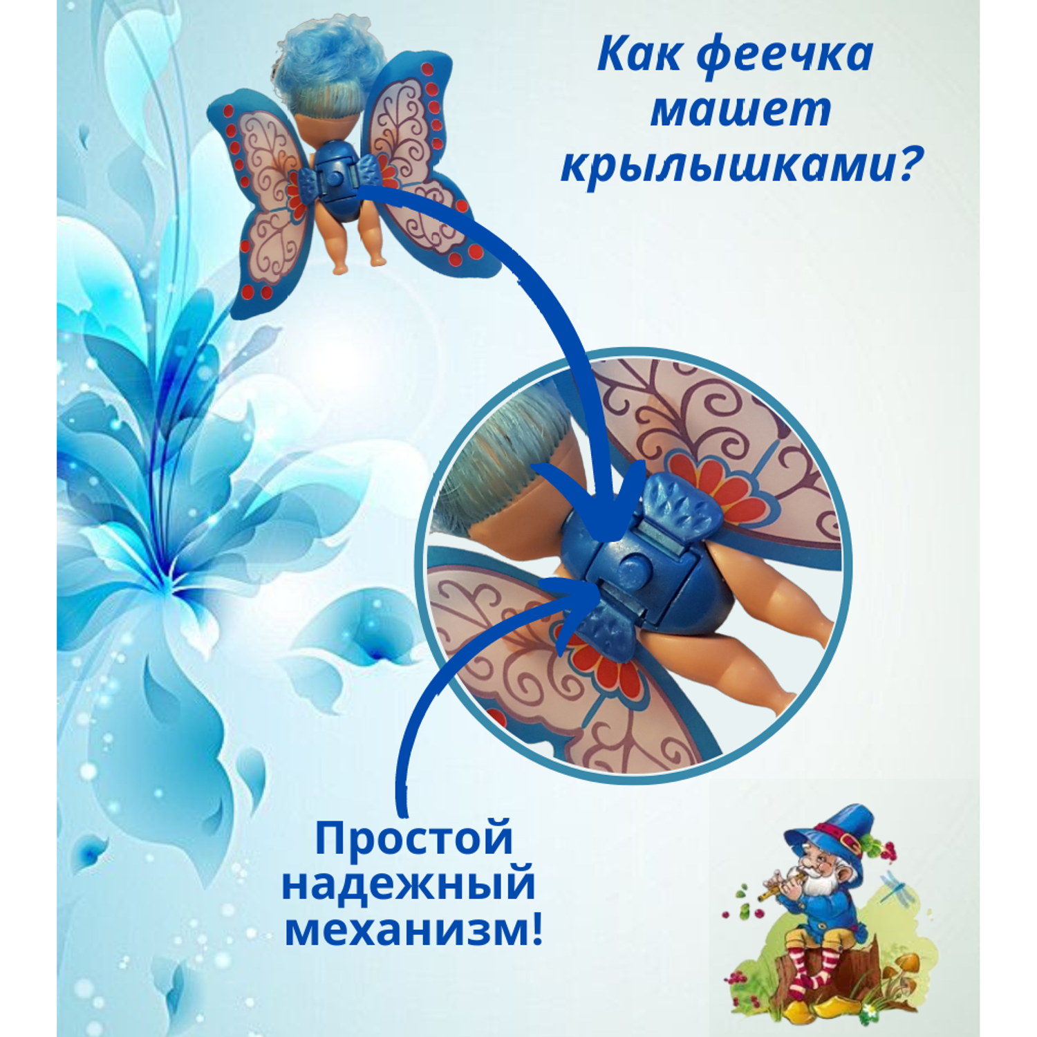 Мини кукла подвижная EstaBella Фея с машущими крылышками 7.5 см синяя 89295 - фото 3